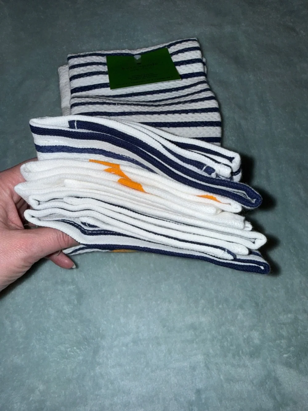 kate spade Navy & White Striped Kitchen Towel with Orange Motif